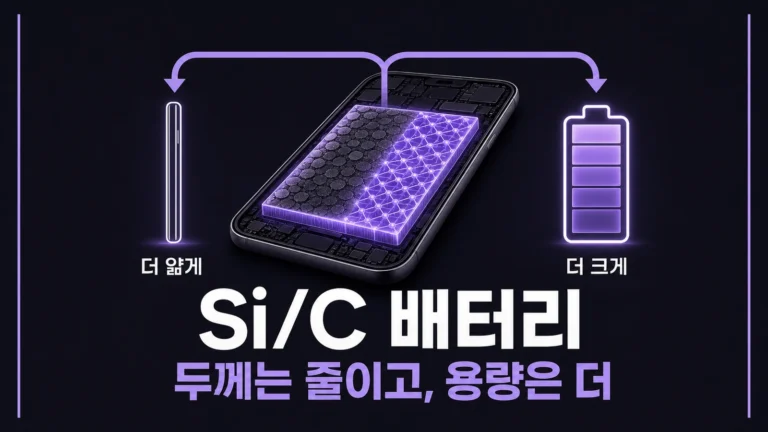 실리콘-카본 배터리의 높은 에너지 밀도로 스마트폰 두께 대비 배터리 용량을 비교하는 썸네일